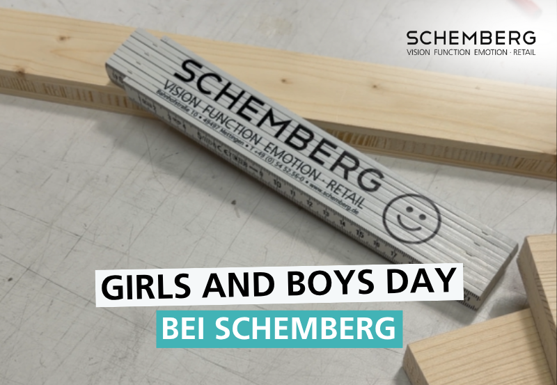 Grafik zum Girls and Boys Day bei SCHEMBERG mit Holzmaterial und Schriftzug