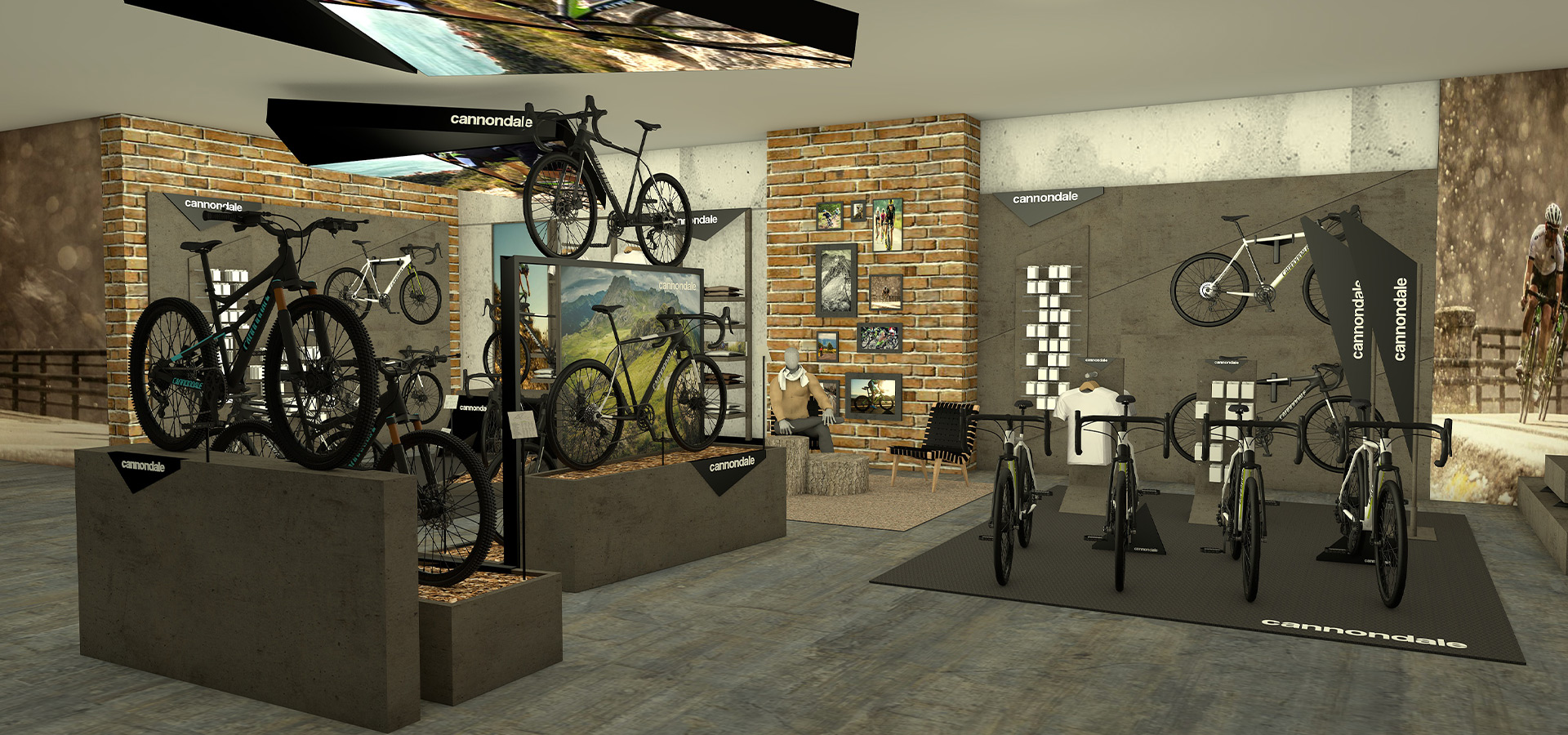 Die Planung von Schemberg Ladenbau für den neuen Verkaufsraum von Cannondale mit Podesten zur Präsentation.